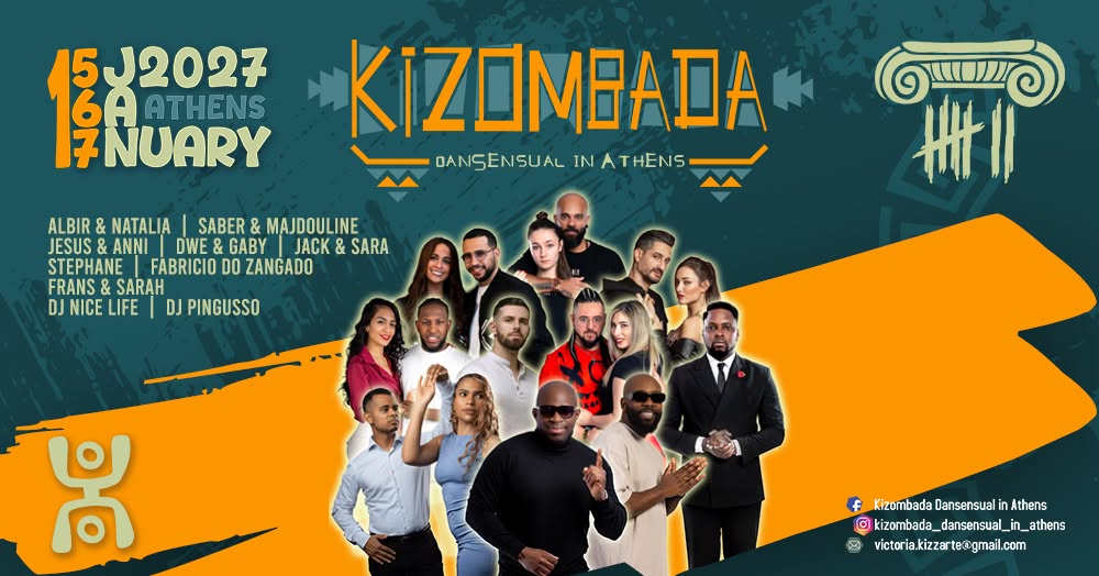7th Kizombada Dansensual in Athens 2027 festival poster with the confirmed artist line-up